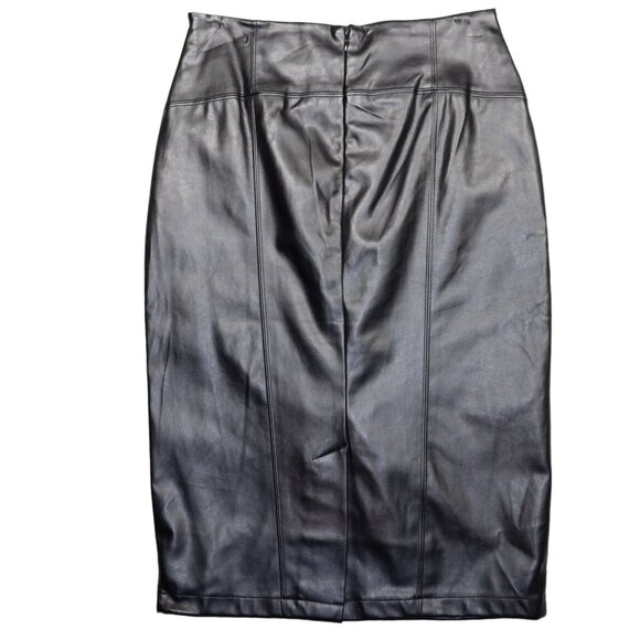 New York & Company Faux Leather Skirt Womens Size 8 Black Knee Length Lined - Picture 3 of 13